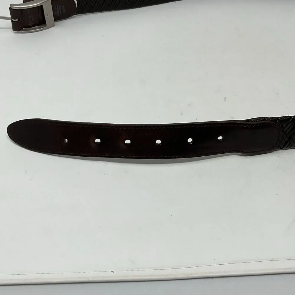 Columbia Sporting Goods Brown Leather Belt Mens 38/95 Laced Braid Pewter Buckle‎
